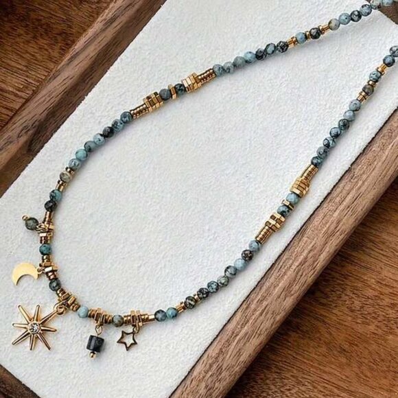Celestial Charm Beaded Necklace – Moon, Star & Sunburst - Picture 1 of 3